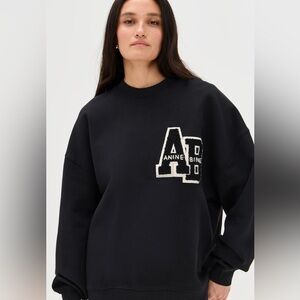 Anine Bing- Miles Sweatshirt Black Sweatshirt with Logo Patch